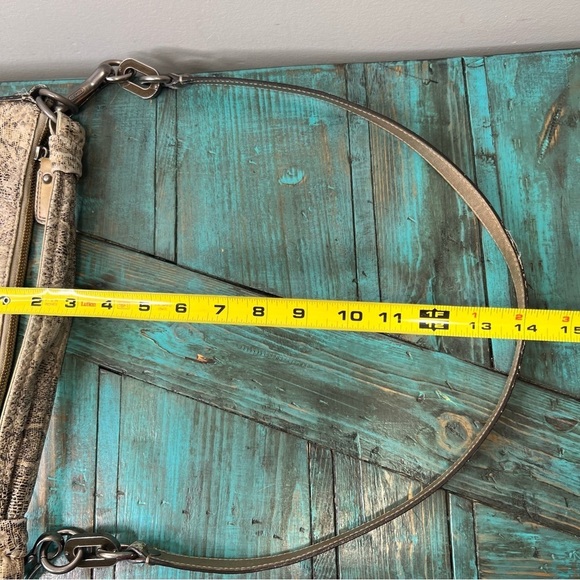 Coach Kristin Embossed Gray/Beige/Tan Leather Python Print Hobo Handbag Zip Top - Picture 12 of 16